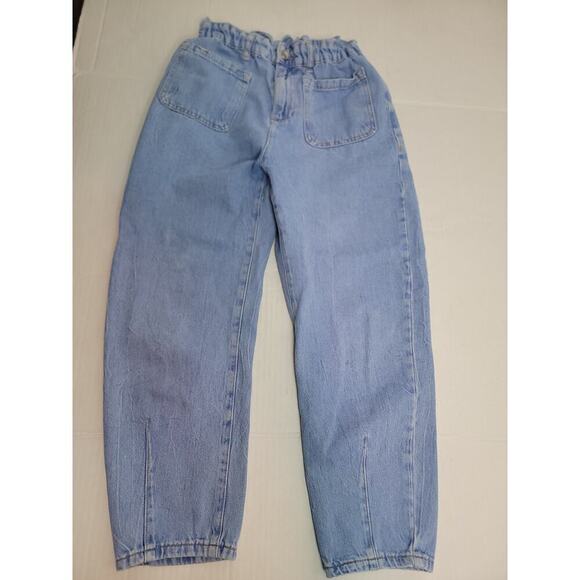 ZARA Barrel Jeans Womens SZ 4 High Rise Scrunch Waist Patch Pocket - Picture 2 of 9